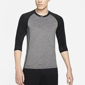 Nike Pro Dri Fit Boys Black Grey Baseball MLB Shirt Size Large 3/4 Raglan Sleeve